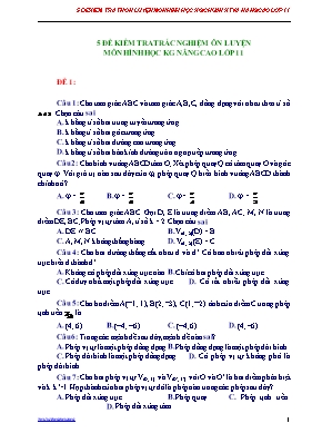 5 đề kiểm tra trắc nghiệm ôn luyện môn Hình học không gian nâng cao lớp 11